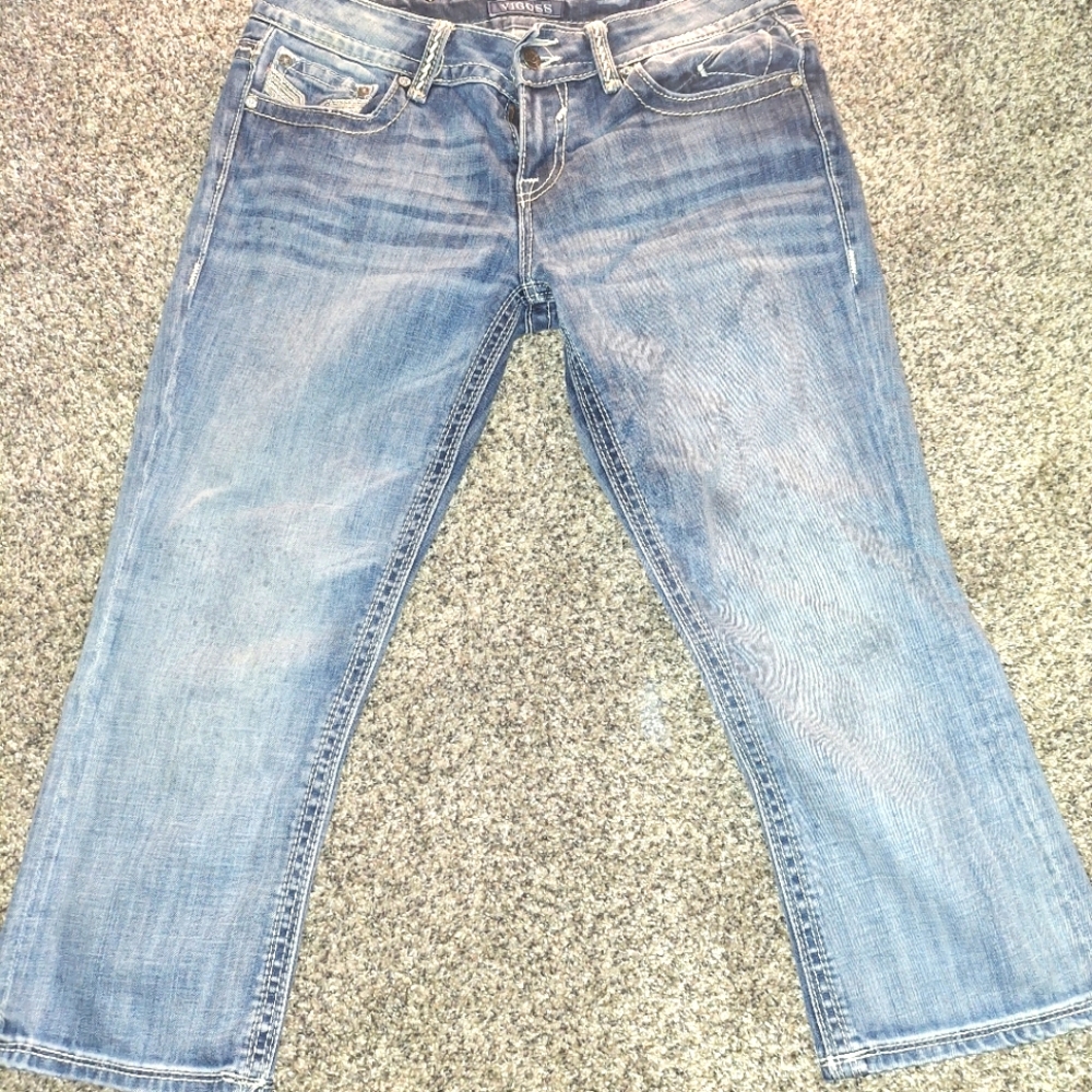 Silver Capri Dark Blue Embroidered Denim